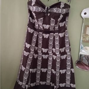 Brown Silk Butterfly Tracy Reese Strapless Dress 8